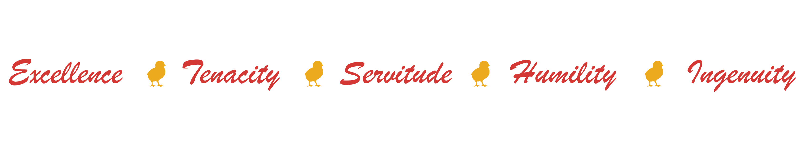Core Values: Excellence, Tenacity, Servitude, Humility, Ingenuity